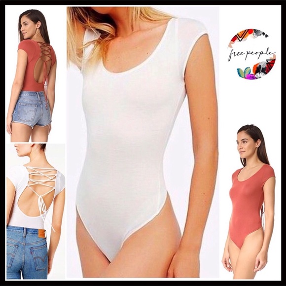 FREE PEOPLE WHITE BOHO BODYSUIT SHORT SLEEVES A2C - Picture 8 of 8